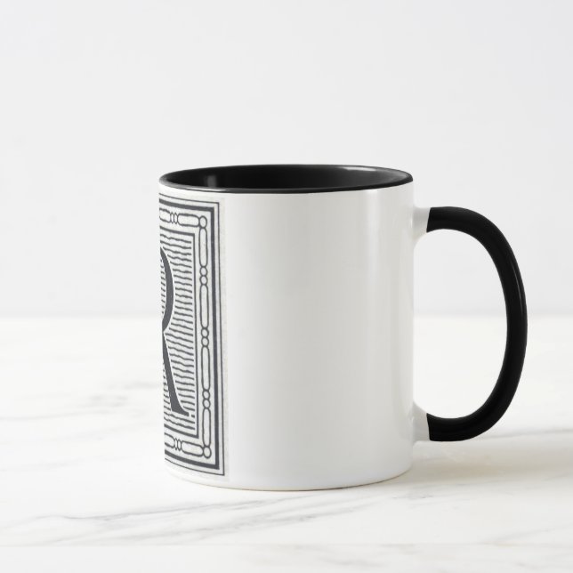 Holzschnitt Woodblock Initiale der Holztype-"R" Tasse (Rechts)