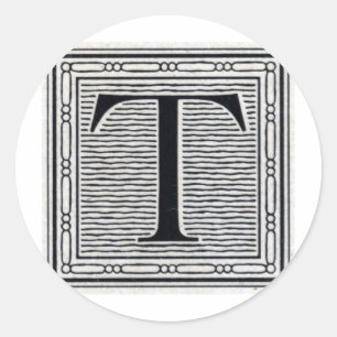 Holzschnitt Woodblock Initiale der Holztype-"T" Runder Aufkleber