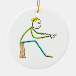Holzschnitzender Stickman Keramik Ornament