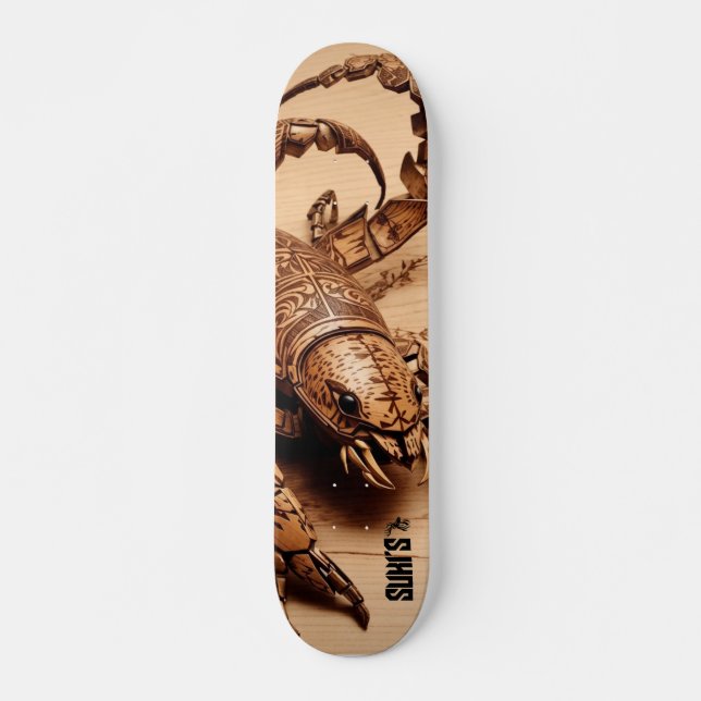 Holzskorpion in minimalistischem Design Skateboard (Vorne)