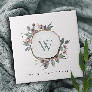 HOLZSLICE PINK BOTANISCHER MONOGRAMM FAMILIENNAME FLIESE