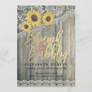 Holzsonnenblumen Spitzen Brunch Bubbly Brautparty Einladung