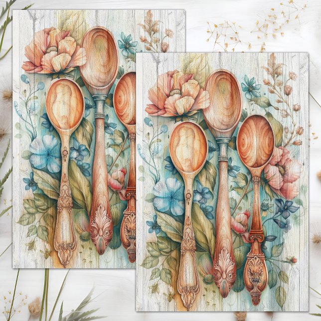 HOLZSPOONEN - FLIESENDEKOUPATION SEIDENPAPIER (WOODEN SPOONS FLORAL DECOUPAGE TISSUE PAPER)