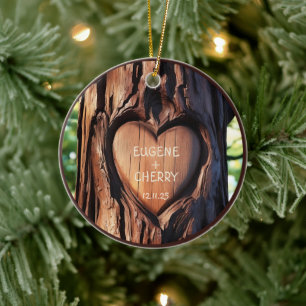 Holzstamm Handgeschnitzte Namen Romantisches Erinn Keramik Ornament