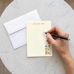 Holzständer mit gepolsterter Pflanze, Illustration Dankeskarte