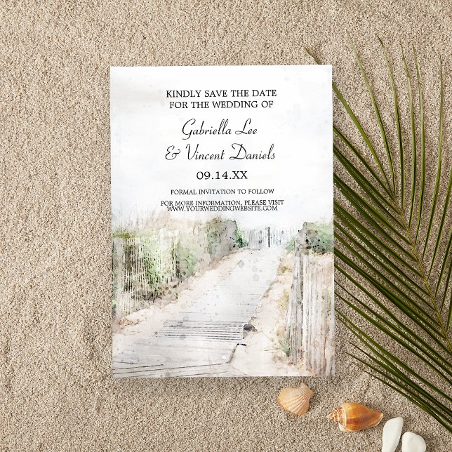 Holzsteg bis Strandhochzeit Save the Date Einladung (Set the tone for your destination beach or coastal marriage ceremony and reception.)