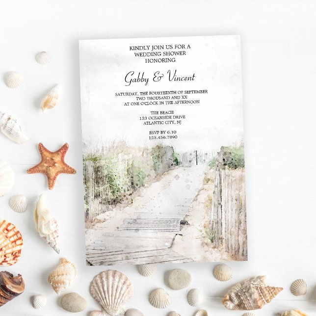 Holzsteg zur Hochzeitsdusche am Strand Einladung (Perfect inspo for a destination beach wedding shower event.)