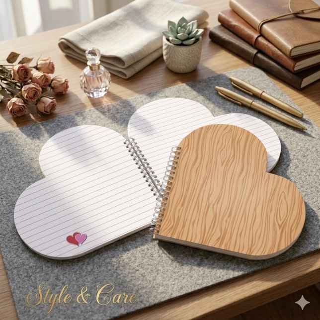 Holztextur Herz geformt Spiral Bound Notebook Notizbuch (Wood Texture Heart Shaped Spiral Bound Notebook)