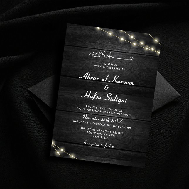 Holztextur Schwarz-weiße muslimische Hochzeit Mono Einladung (Von Creator hochgeladen)