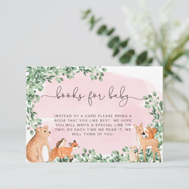 Holztiere rosa Bücher fordern Beilage Karte (Stehend Vorderseite)