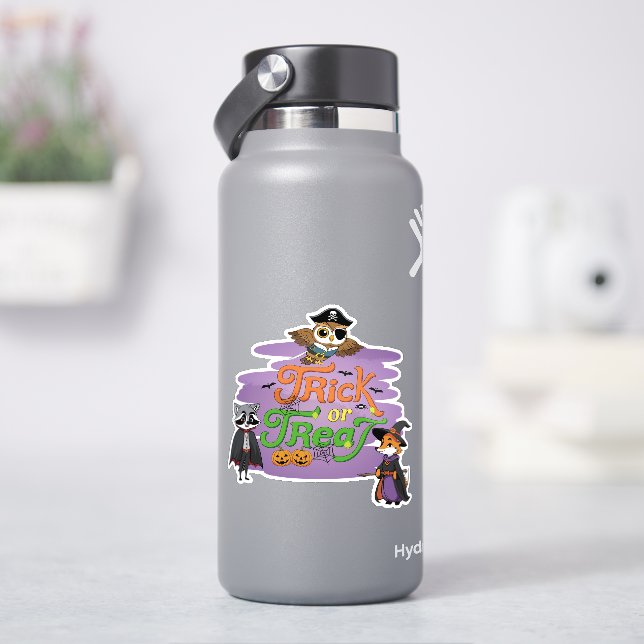 Holztiertrick oder Treat Cartoon Halloween Aufkleber (HydroFlask)
