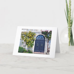 HOLZTÜR MIT GELB UND ROTE ROSEN KARTE