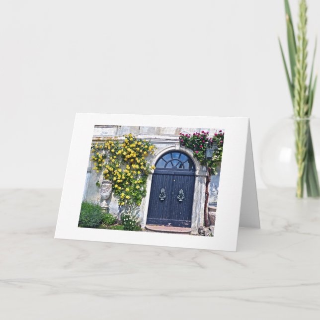 HOLZTÜR MIT GELB UND ROTE ROSEN KARTE (Vorderseite)