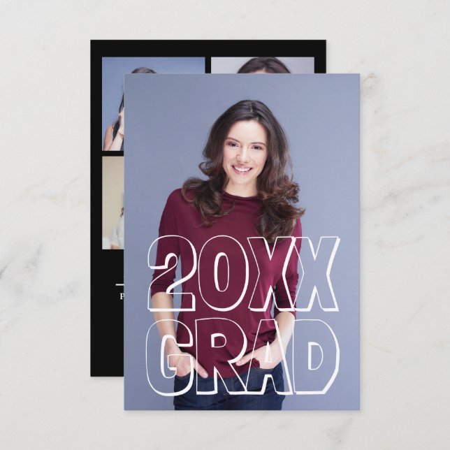 Holztype-Weiß - Mitteilung des Abschluss-3x5 Einladung (Vorne/Hinten)