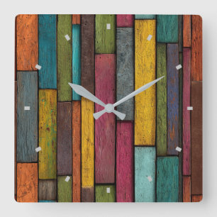 Holzuhr mit Holzplanken Quadratische Wanduhr