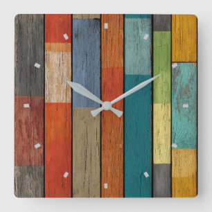 Holzuhr mit Holzplanken Quadratische Wanduhr