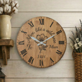 Holzuhr mit wilder Rose für Mama an der Wand Große Wanduhr