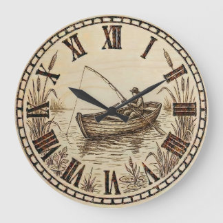 Holzuhruhr für die Wand mit Fischerboot-Motiv Große Wanduhr