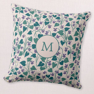 Holzveilchen-Anemonen-Blumen-Botanisches Monogramm Kissen