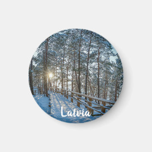 Holzweg über schneebedeckten Winterwald Magnet