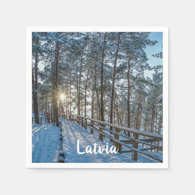 Holzweg über schneebedeckten Winterwald Serviette (Vorderseite)