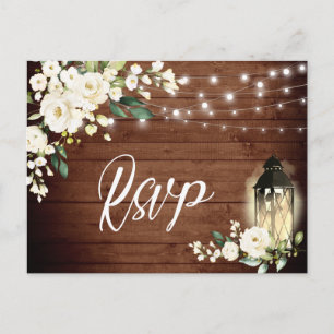 Holzweiße Rosen Rustikale Hochzeit RSVP Postkarte