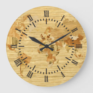 Holzweltkarte 2 große wanduhr