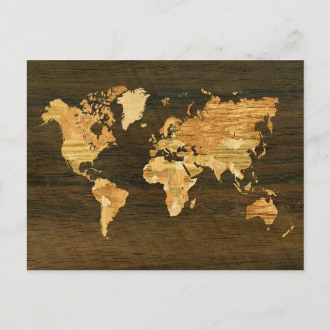 Holzweltkarte Postkarte (Vorderseite)
