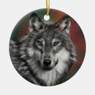 Holzwolf im Herbstwald ruht Keramik Ornament