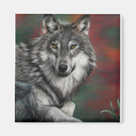 Holzwolf im Herbstwald ruht Magnet