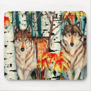 Holzwölfe in Herbstfarbe Mousepad