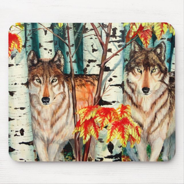 Holzwölfe in Herbstfarbe Mousepad (Vorne)