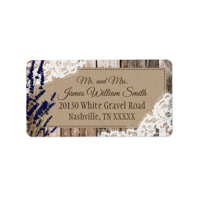 Holzwolle und Spitzen-Rustikale Hochzeitsmarke Adressaufkleber (Vorne)