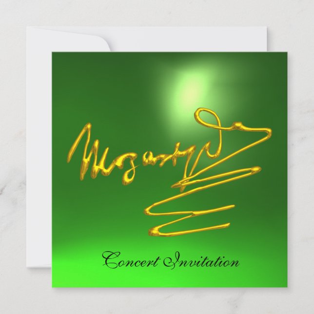HOMAGE TO MOZART 3D Gold Signature Grünes Konzert Einladung (Vorderseite)