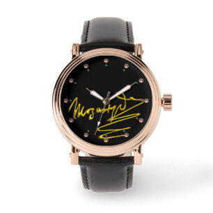 HOMAGE TO MOZART Gold Signature of Composer Black Armbanduhr