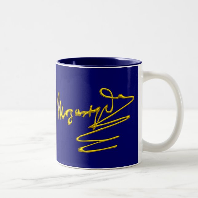 HOMAGE TO MOZART Gold Signature of Composer Blue Zweifarbige Tasse (Rechts)