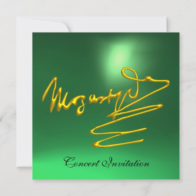 HOMAGE TO MOZART Gold Signature of Composer Green Einladung (Vorderseite)