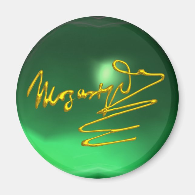 HOMAGE TO MOZART Gold Signature of Composer Green Magnet (Vorne)