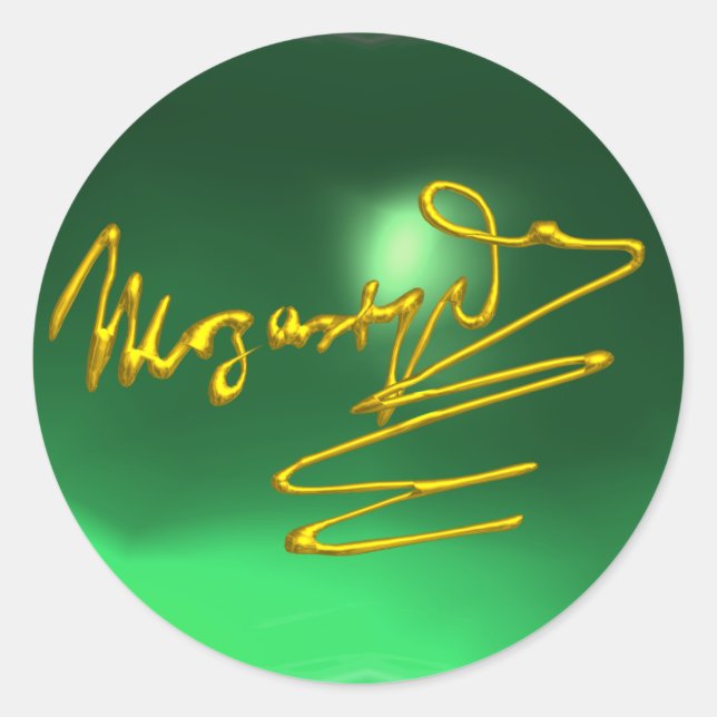 HOMAGE TO MOZART Gold Signature of Composer Green Runder Aufkleber (Vorderseite)