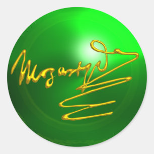 HOMAGE TO MOZART Gold Signature of Composer Green Runder Aufkleber
