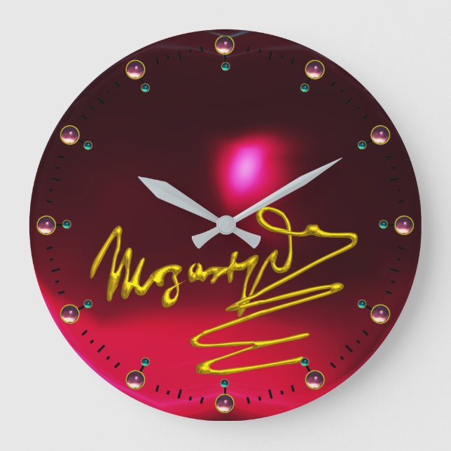 HOMAGE TO MOZART Gold Signature of Composer Red Große Wanduhr (Vorderseite)