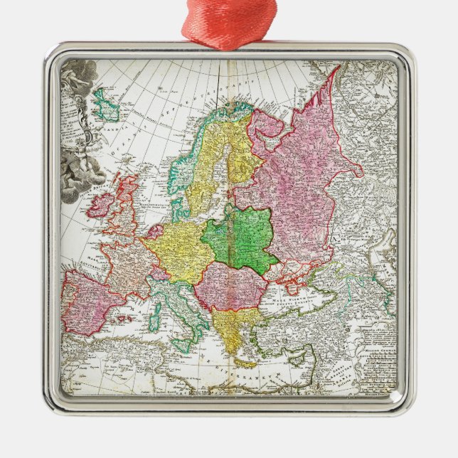 Homann ErbHaas Karte 1743 von Europa Geographi Silbernes Ornament (Vorne)