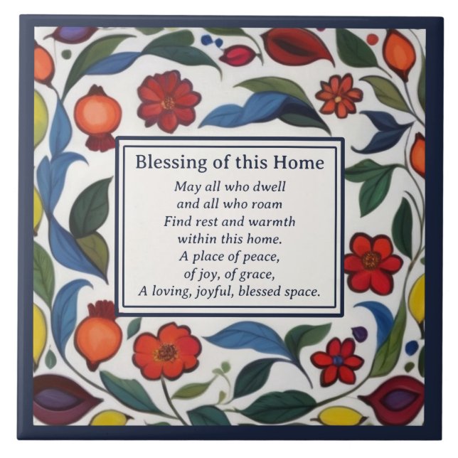 Home Blessing Sign Plaque Floral Pomegranates Fliese (Vorderseite)