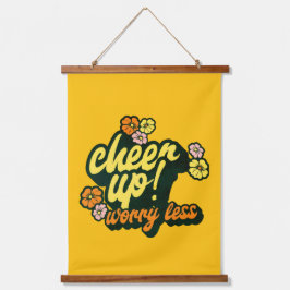 HOME DECOR CHEER UP WORRY LESS TAPESTRY WANDTEPPICH MIT HOLZRAHMEN
