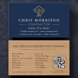 Home Improvement Navy Blue QR Code Wood  Visitenkarte