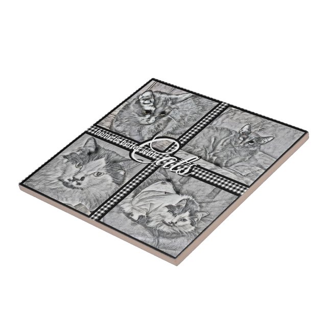 Home Is Better With Cats-Personalized-Square- Fliese (Seite)