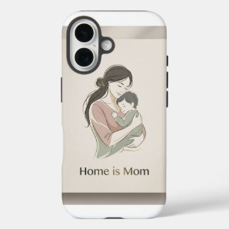 Home is Mom Minimalist Line Art Mother Baby Hug Ph iPhone 16 Hülle