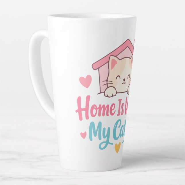 Home Is Where My Cat Is Cute Cat Lover Quote Desig Milchtasse (Linke Ecke)