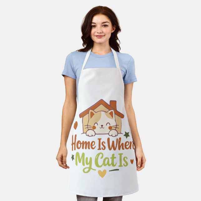 Home Is Where My Cat Is Cute Cat Lover Quote Desig Schürze (Getragen)