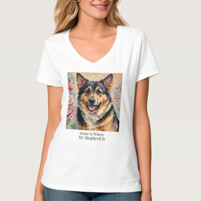 Home Is Where My Shepherd Is Women’s V-Neck  T-Shirt (Vorderseite)